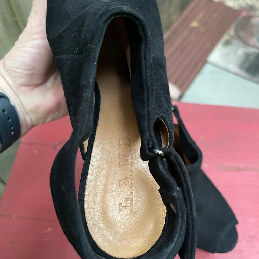 LAMB BLACK SUEDE AND LEATHER SLINGBACK SANDAL 7.5M GORGEOUS